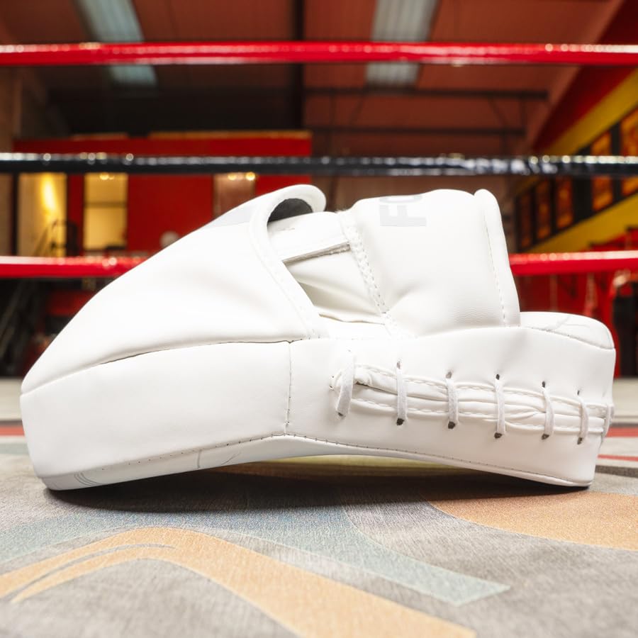 FORZA Boxing Focus Pads | Curved PU Leather Strike Mitts with Shock-Absorbing Foam – Premium Training Gear for Boxing, Kickboxing, and MMA - color: White