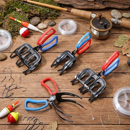 8 Pack Fish Grippers for Fishing Set, 4 x 2-Claw and 4 x 3-Claw Metal Fish Grabber Tools, Non-Slip Fishes Control Clamp for Freshwater Fishing, Crab, Dock, Boat and Tackle Box Use