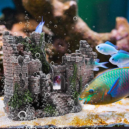 Aquarium Castle Decoration,Betta House Hide Castle,Simulation Resin Hide House Fish Tank Aquarium Ornaments Decor