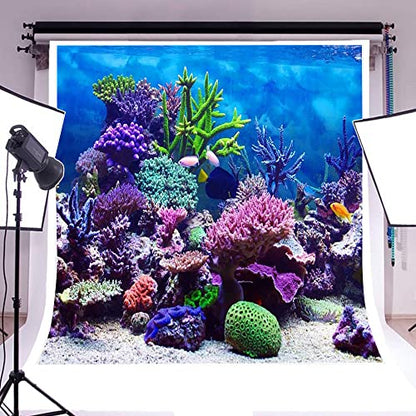 10x10ft Under The Sea Backdrop Underwater Seascape Coral and Fish Aquarium Photography Background Marin Ocean Diving Atoll Reef Summer Kids Birthday Artistic Portrait Photoshoot Studio Props - size: 10x10ft