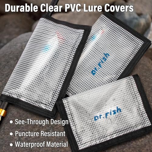 Dr.Fish 3 Pack Fishing Lure Wraps, Clear PVC Lure Hook Covers Fishing Rod Wraps Protectors Holder Storage in 2 Sizes for Hooks, Rod and Tackle Organizer