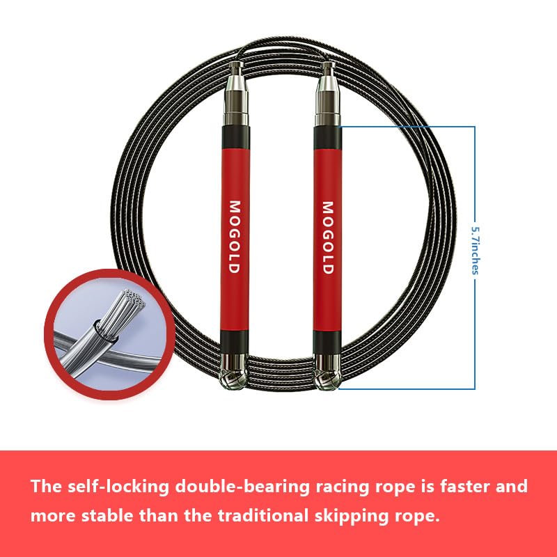2-in-1 Speed Rope: 2mm for Boxing/MMA & 3mm for CrossFit - Tool-Free Adjustable Cable System with Dual Bearings - Sweatproof Hybrid Grip for High-Intensity Training - color: Red