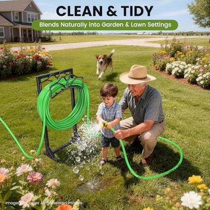 Garden Hose Holder, Detachable Metal Water Hose Holder Stand, Heavy Duty Freestanding Garden Hose Reel Rack and Hose Storage Organizer for Outside Yard - color: Black-