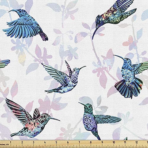 Lunarable Hummingbirds Fabric by The Yard, Tropical Animal Pattern Wildlife Inspirations Exotic Flying Creatures Print, Decorative Fabric for Upholstery and Home Accents, 2 Yards, Blue Green - color: Blue Green, size: Upholstery Fabric 2 yards