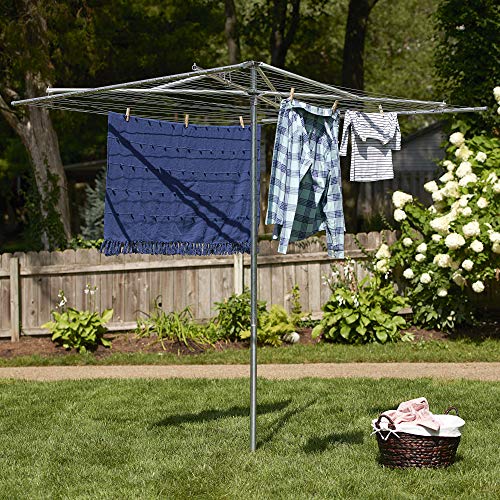 Household Essentials 17130-1 Rotary Outdoor Umbrella Drying Rack | Aluminum | 30-Lines with 210 ft. Clothesline,Silver - size: 84.0"L x 72.0"W x 72.0"H