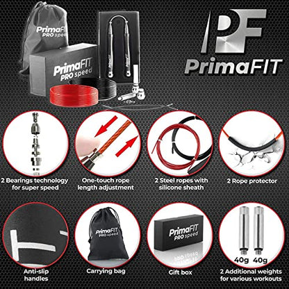 PrimaFIT Pro Speed Jump Rope for Adults, Weighted Skipping Rope for Boxing - color: Black