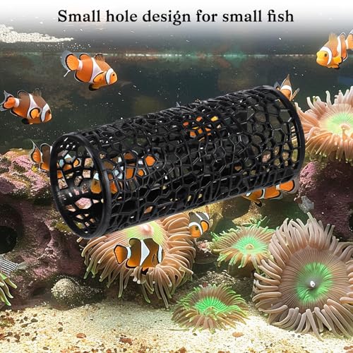 2 Pcs Betta Fish Toy Tunnels Small Hole Hollow Cave Betta Tunnel Guppies Hideout Tube with Suction Cup for Small Fish & Shrimp Hiding Resting Playing (Black)