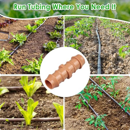 Drip Irrigation Barbed Coupling Fittings: 25 Pieces 1/2 Inch Drip Line Coupler Connectors for 1/2" Drip Irrigation Tubing Irrigation System Replacement Parts for Sprinkler Systems