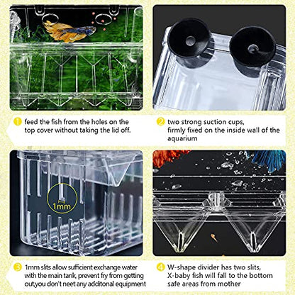 Aquarium Fish Breeding Box, Acrylic Double Layer Fishes Isolation Box/Baby Fishs Hatchery/Fry Breeder Box for Guppy,Tropical Fishes, Floating Fish Incubator Tank Divider with Suction Cups, L size
