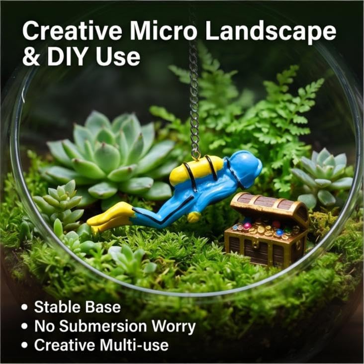 Blue Miniature Diver Figurine with Floating Ball, Resin Aquarium Decoration Micro Landscape Ornament for Fish Tank Pet Supplies