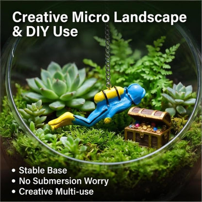 Blue Miniature Diver Figurine with Floating Ball, Resin Aquarium Decoration Micro Landscape Ornament for Fish Tank Pet Supplies
