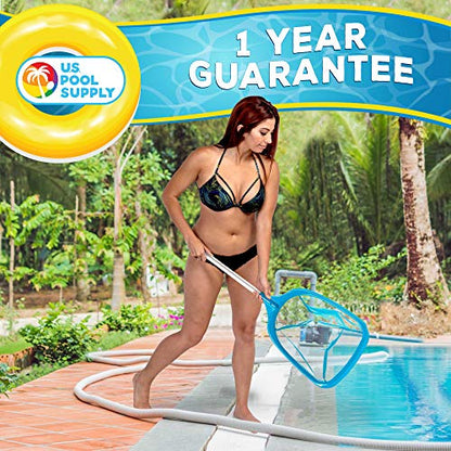 U.S. Pool Supply Professional Spa, Hot Tub, Pool Hand Leaf Skimmer Net with Aluminum Pole - Deep Ultra Fine Mesh Netting Bag Basket, Clean The Finest Debris - Pond Small Kid Kiddie Inflatable Pool - size: 12" Pole (Leaf Skimmer)