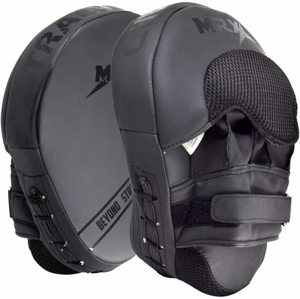 Punching Mitts MMA Muay Thai Boxing Pads, Gel Tech Leather Curved Focus Mitts, Training Hand Pads Sparring Martial Arts Karate Dojo Target Strike Shield - color: Black