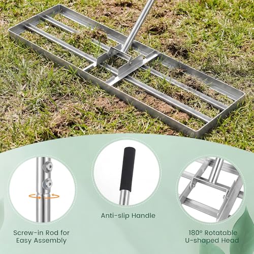 Goplus 36" x 10" Lawn Leveling Rake, Effort-Saving Landscape Lawn Tool with Ergonomic Handle for Soil, Garden, Backyard, Golf Course, Farm, and Pasture, Black (Sliver) - color: Sliver