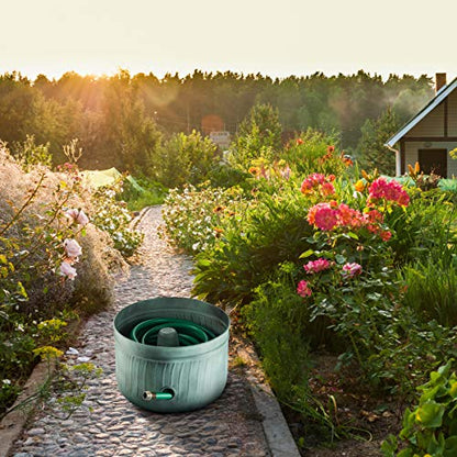 Garden Hose Holder Storage Pot with Lid 17 x 11.5" | Water Hose Container Pot Outdoor or Indoor Use | Expandable Water Hose Hider l | (‎Sculptor’s Secret Harbor Teal) - Handmade