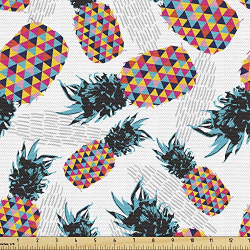 Lunarable Modern Fabric by The Yard, Pineapples with Fractal Geometric Triangle Shaped Graphic Art Print, Decorative Fabric for Upholstery and Home Accents, 2 Yards, Blue Teal - color: Blue Teal, size: Upholstery Fabric 2 yards