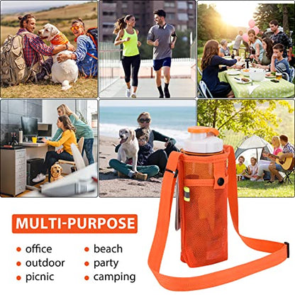 Tainehs Water Bottle Holder Carrier with Adjustable Shoulder Strap - Beach & Sports Bottle Bag for Hiking, Gym, Camping, Walking, Travel - color: Black/Navy Blue