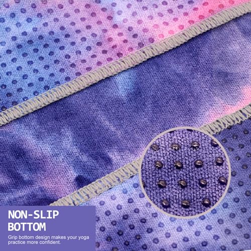 Eunzel Yoga Towel,Hot Yoga Mat Towel with Grip Dots Sweat Absorbent Non-Slip for Hot Yoga, Pilates and Workout 24" x72", Purple & Blue - color: Purple & Blue