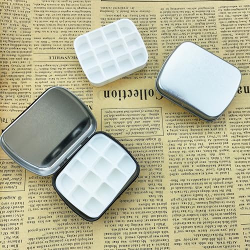 2 Pack 12 Wells Empty Watercolor Palette, Mini Metal Tin Palette with Lid, Portable Travel Paint Container for Artists & Outdoor Painting