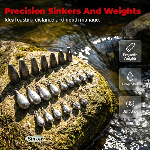 Fishing Tackle Box - 264pcs Complete Fishing Gear Kit, Tackle Box Organizer with Tackle Included, Fishing Hooks, Fishing Weights etc, Fishing Accessories for Bass Trout Crappie, Fishing Gift for Men