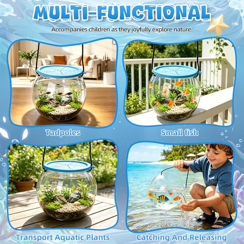 Beach Aquarium Kit Clear Portable Plastic Fish Tank Catch and Release Design Transport Container for Kids Beach Must Haves Crab Catching Kit Small