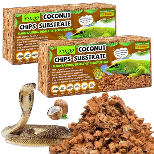 Legigo 2 Pack Coconut Chip Substrate for Reptiles, Natural Coco Husk Chip Reptiles Bedding, Compressed Coconut Chip Substrate for Snake, Tortoise, Ball Python, Gecko, Lizard Terrarium Tanks - color: 2 Pack