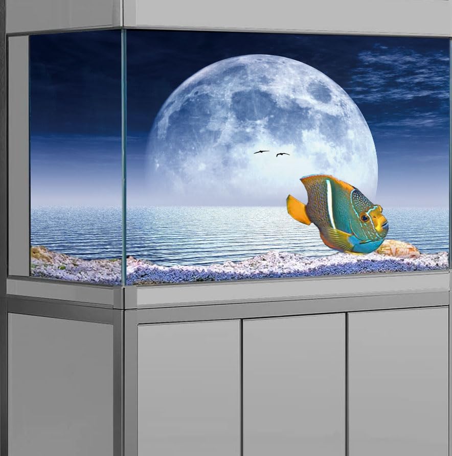 Moon Aquarium Background,Cool Sea Galaxy Parallel Space Themed Fish Tank Background, Cool Terrarium Background 36X18IN with 8 EVA Double-Sided Tape - color: Star05, size: 36X18in/90X45cm