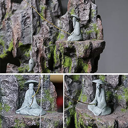 Aquarium Mini Fisherman Statue Asian Zen Decoration Mini Fisherman Chinese Figurine Old Man Figurine Accessories Figurines Chinese Mudman for Fish Tank Pot Garden Home