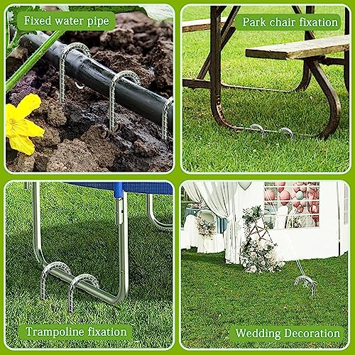 Rebar Stakes 12 Inch, Tent Stakes Heavy Duty Galvanized J Shaped 50 Pack Landscape Fabric Staples for Garden Weed Barrier Fabric Dog Fence Inflatable Camping Tents Artificial Turf - color: Silver-8mm, size: 50pcs