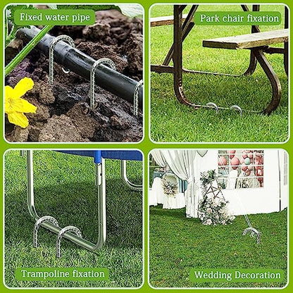 Rebar Stakes 12 Inch, Tent Stakes Heavy Duty Galvanized J Shaped 50 Pack Landscape Fabric Staples for Garden Weed Barrier Fabric Dog Fence Inflatable Camping Tents Artificial Turf - color: Silver-8mm, size: 50pcs