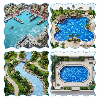 6 Pack Water Decal Paper Fake Water Diorama Supplies Artificial Ripple Waters Effect Sheets Paper Self Adhesive Coated Papers Pearlescent Stream Sheet for Miniature Lake River Village Model Diorama