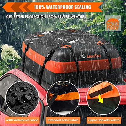 Car Roof Bag Rooftop Cargo Carrier Bag Waterproof 15 Cubic Feet roof Cargo | Soft Shell Luggage rack bag for All Vehicle with/Without Rack,Includes Anti-Slip Mat,8 Reinforced Straps,6 Door Hooks,Lock - size: 15 Cubic Feet