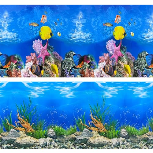 Aquarium Background Poster Water Plants 3D Coral Fish Tank Background Picture Double Sides Fish Tank Stickers 10 20 Gallon Tank 16"x 33"