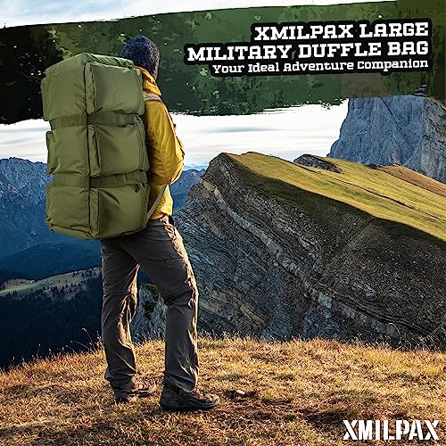 100L Large Military Duffle Bag Deployment Duffel Bag Sports Equipment Travel Luggage Bag with Detachable Backpack Straps… - color: Olive Green
