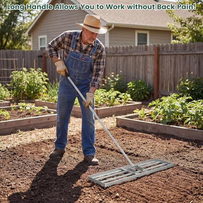 Goplus 36" x 10" Lawn Leveling Rake, Effort-Saving Landscape Lawn Tool with Ergonomic Handle for Soil, Garden, Backyard, Golf Course, Farm, and Pasture, Black (Sliver) - color: Sliver