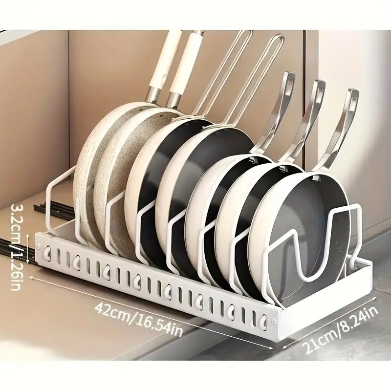 2 Pack Pull Out Pots and Pans Organizer for Cabinet & Countertop, Kitchen Cabinet Organizer with 8 Adjustable Dividers, Storage for Pot Lid, Dishes, Bakeware, White