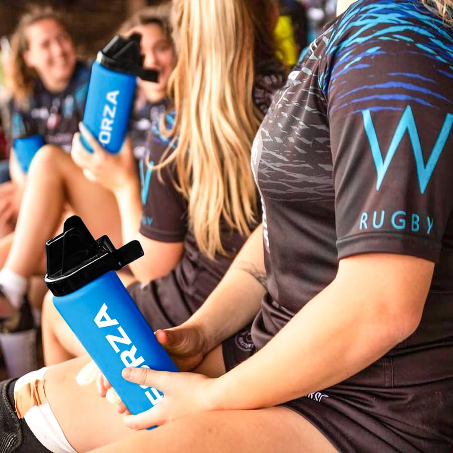 FORZA Team Hygiene Water Bottles – BPA-Free Squeeze Bottles with Contactless Nozzle for Athletes, 1 Litre Capacity (Pack of 1, Blue) - color: Blue, style: Pack of 1