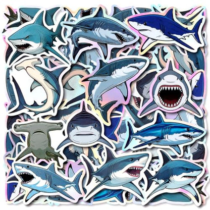 100pcs Holographic Shark Waterproof Vinyl Stickers - Cool Ocean Animal Decor & Party Favors for Laptop, Water Bottle, Classroom