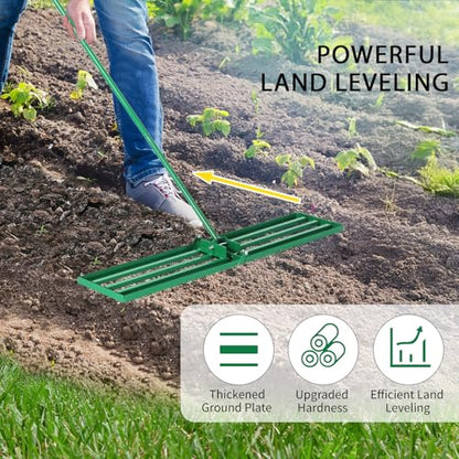 Lawn Leveling Rake, Level Lawn Tool, Heavy-Duty Lawn Leveler with 75inch Steel Extended Handle, Yard Leveling Rake for Creating a Flat Surface,for Soil, Dirt, Topdressing, and Ground (30" x 10")