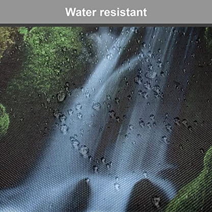 Lunarable Waterfall Chair Cushion Pads Set 12, Flowing Water from Mountains and Stream with Moss Covered Stones Picture, Anti-Slip Seat Padding for Kitchen & Patio, 16"x16", Dark Green White