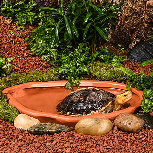 Extra Large Reptile Bathing Pool Tortoise Bathing Pool Reptile Feeding Dish Water Bath Bowl Aquarium Ornament for Gecko, Snake, Turtle, Bearded Dragon, Lizard Bath (Red Pottery)