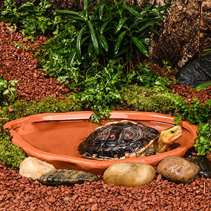 Extra Large Reptile Bathing Pool Tortoise Bathing Pool Reptile Feeding Dish Water Bath Bowl Aquarium Ornament for Gecko, Snake, Turtle, Bearded Dragon, Lizard Bath (Red Pottery)