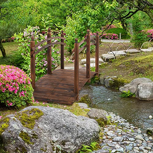 Outsunny 7.5' Wooden Arch Garden Bridge, Safety Rails for Backyard Ponds, Creeks, Streams, Carbonized - color: Carbonized