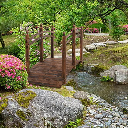 Outsunny 7.5' Wooden Arch Garden Bridge, Safety Rails for Backyard Ponds, Creeks, Streams, Carbonized - color: Carbonized