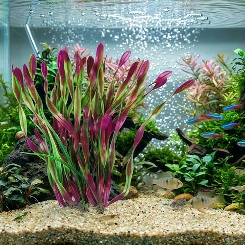 2 Pack 14.2 Inch Seaweed Artificial Aquarium Plants, Wine Red, Plastic, Soft PVC with Ceramic Base, for Aquarium, Indoor - color: Wine Red