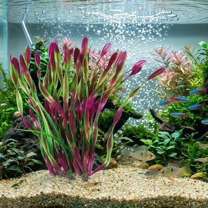 2 Pack 14.2 Inch Seaweed Artificial Aquarium Plants, Wine Red, Plastic, Soft PVC with Ceramic Base, for Aquarium, Indoor - color: Wine Red