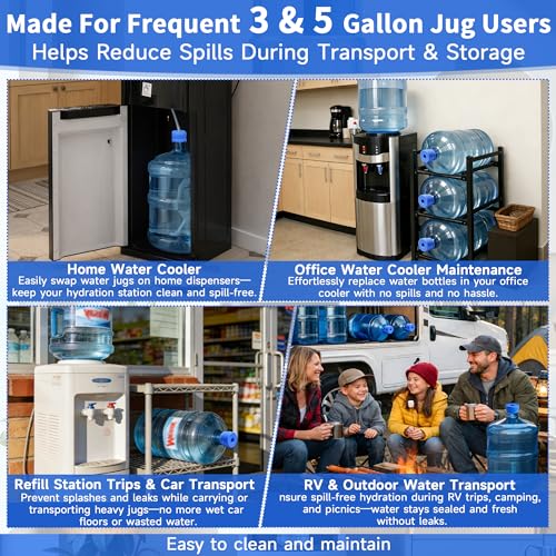 5 Gallon Water Jug Cap, 3 Pack Reusable Silicone Caps, Fits Most 2–5 Gallon Water Bottles with 2.16" (55mm) Opening, Helps Reduce Spills for Refill Transport, Water Coolers & Bottle Pumps