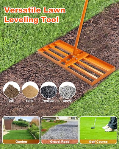 Lawn Leveling Rake 30x10 inch, Yard Leveling Rake with 72" Adjustable Handle for Soil Sand Grass, Heavy-Duty Lawn Leveler for Lawn Yard Garden Farm - style: 30x10 Inch-6 FT