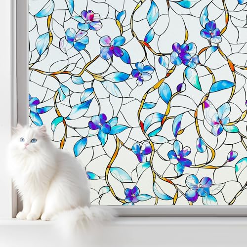 Frosted Glass Window Film, Heat Insulation, UV Block, Anti-Glare, One Way Privacy Tint, Static Cling for Home Bathroom Door, Renter Friendly, Day & Night Privacy - color: Royal Violet | Frosted, size: 17.5*78.5