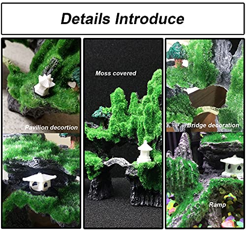 Fish Tank Mountain View Decoration Aquarium Stone Ornament Bridge with Moss Tree House Cave for Small Betta Shrimp Hide